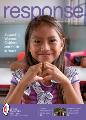 The April 2018 cover art for Response magazine, a publication of United Methodist Women, originally called the United Methodist Church's Women's Division. 