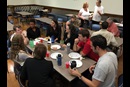 Members of the United Methodist Student Association gather for lunch and discussion at Vanderbilt University Divinity School. Photo by Isaac Broune, UMNS.