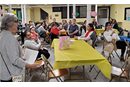 Rev. Lisa DePaz (left) with migrants and church members hosted at Haws Ave. UMC in Norristown, PA. Receipent of 2023 Mustard Seed Migration Grant. (Photo: Courtesy of Haws Ave. UMC)